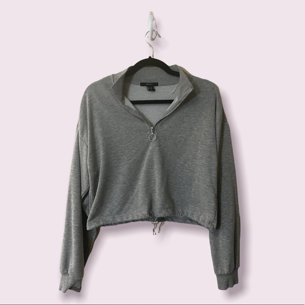 Gray Forever 21 Cropped Zip Up Sweatshirt